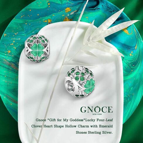 GNOCE ST Saint Patricks Day Gift Lucky Four Leafs Charms for Bracelets Sterling Silver Gift For My Goddess Bead Charms With Green Cubic Zirconia Charm Bead Fit All Bracelet Necklace in Saudi Arabia