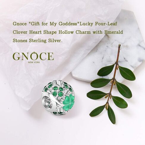 GNOCE ST Saint Patricks Day Gift Lucky Four Leafs Charms for Bracelets Sterling Silver Gift For My Goddess Bead Charms With Green Cubic Zirconia Charm Bead Fit All Bracelet Necklace in Saudi Arabia