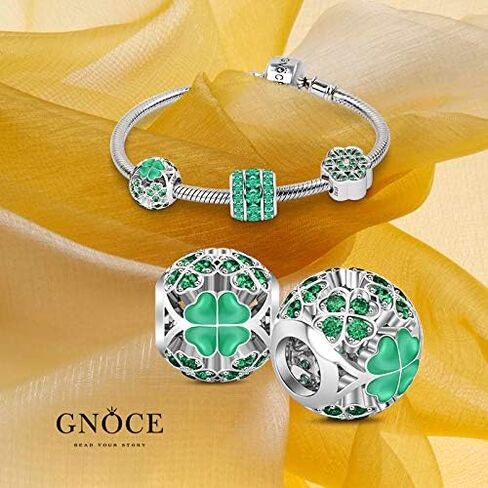 GNOCE ST Saint Patricks Day Gift Lucky Four Leafs Charms for Bracelets Sterling Silver Gift For My Goddess Bead Charms With Green Cubic Zirconia Charm Bead Fit All Bracelet Necklace in Saudi Arabia