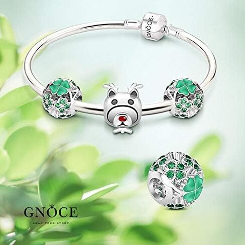 GNOCE ST Saint Patricks Day Gift Lucky Four Leafs Charms for Bracelets Sterling Silver Gift For My Goddess Bead Charms With Green Cubic Zirconia Charm Bead Fit All Bracelet Necklace in Saudi Arabia