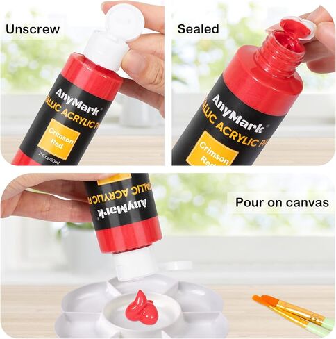 طلاء أكريليك، مجموعة طلاء أكريليك مكونة من 24 لونًا، زجاجتان سعة 2 أونصة سائلة/60 مل، مجموعة فنية غير سامة لمستلزمات الرسم للأطفال والكبار، قماش، صخري، خشب in Kuwait