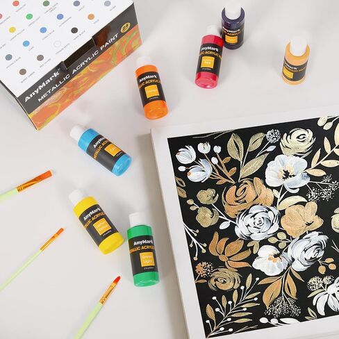طلاء أكريليك، مجموعة طلاء أكريليك مكونة من 24 لونًا، زجاجتان سعة 2 أونصة سائلة/60 مل، مجموعة فنية غير سامة لمستلزمات الرسم للأطفال والكبار، قماش، صخري، خشب in Kuwait