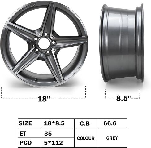 حافات السيارات 18 بوصة ، 18 "× 8.5" حافة عجلة الألومنيوم ، 45 إزاحة ، نمط الترباس 5x112 ، معالجة الحافات البديلة الرمادية ، للفترة 2014-2016 B250 CLA250 CAR RIM US (Qty 1) in Saudi Arabia