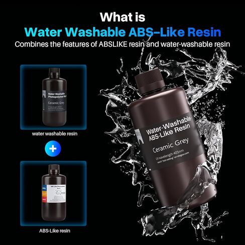 ELEGOO Water Washable ABS-Like 3D Printer Resin, High Durability and Toughness, Low Odor, Wide Compatibility for 405nm Mars Saturn Jupiter MSLA DLP LCD 3D Printing, Ceramic Grey 1000g in Saudi Arabia