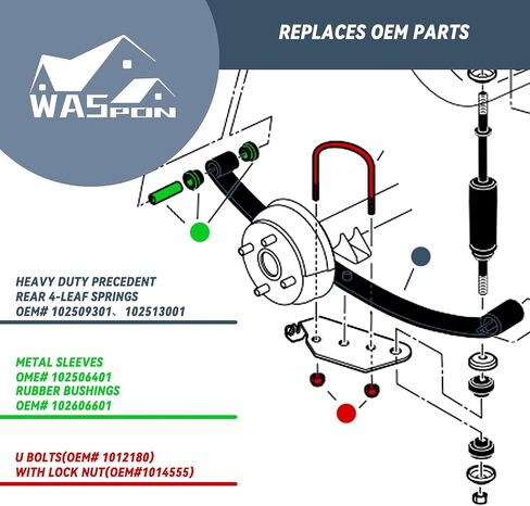 Golf Cart Heavy Duty 4-Leaf 4-Leaf Spring Kit لـ Club Car DS 1981-Up-Up Gas & Electric Models ، مع الأكمام من البطانات ومجموعة UM Bolt ، استبدال OEM 1011149 1012618 1014675 102006501 in Kuwait