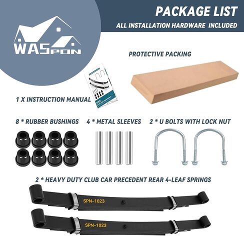 Golf Cart Heavy Duty 4-Leaf 4-Leaf Spring Kit لـ Club Car DS 1981-Up-Up Gas & Electric Models ، مع الأكمام من البطانات ومجموعة UM Bolt ، استبدال OEM 1011149 1012618 1014675 102006501 in Kuwait