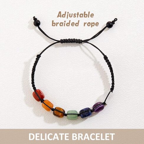 Hicarer 2 Pcs 7 Chakra Reiki Healing Crystal Stretch Bracelets Natural Gemstone Relief Yoga Bracelets Braided Rope Bracelets Healing Bead Bracelets Anxiety Bracelet for Women(Rectangle Beads) in Saudi Arabia