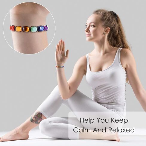 Hicarer 2 Pcs 7 Chakra Reiki Healing Crystal Stretch Bracelets Natural Gemstone Relief Yoga Bracelets Braided Rope Bracelets Healing Bead Bracelets Anxiety Bracelet for Women(Rectangle Beads) in Saudi Arabia