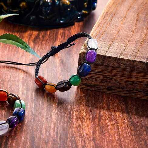 Hicarer 2 Pcs 7 Chakra Reiki Healing Crystal Stretch Bracelets Natural Gemstone Relief Yoga Bracelets Braided Rope Bracelets Healing Bead Bracelets Anxiety Bracelet for Women(Rectangle Beads) in Saudi Arabia