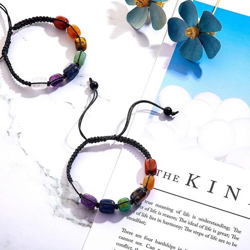 Hicarer 2 Pcs 7 Chakra Reiki Healing Crystal Stretch Bracelets Natural Gemstone Relief Yoga Bracelets Braided Rope Bracelets Healing Bead Bracelets Anxiety Bracelet for Women(Rectangle Beads) in Saudi Arabia