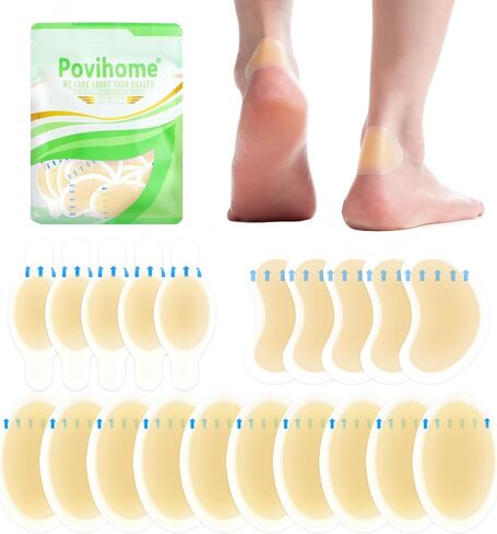 Povihome Gel Blister Bandages Blister Cushions - Water Resistant Hydrocolloid Bandages for Foot, Toe, & Heel - Blister Pads for Prevention & Recovery (20 ct, Variety Pack) in Kuwait
