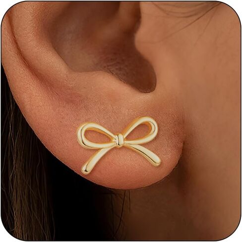 Hypoallergenic Gold Bow Earrings for Women, 14K Gold Plated Stud Earring for Women Trendy, Dainty Non Tarnish Ribbon Bow Earrings for Women Jewelry Gifts in Saudi Arabia
