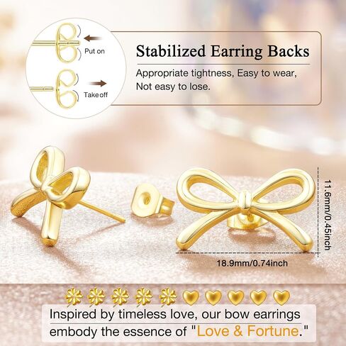 Hypoallergenic Gold Bow Earrings for Women, 14K Gold Plated Stud Earring for Women Trendy, Dainty Non Tarnish Ribbon Bow Earrings for Women Jewelry Gifts in Saudi Arabia