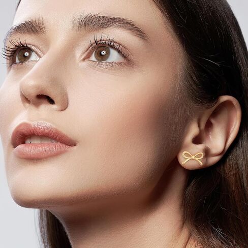 Hypoallergenic Gold Bow Earrings for Women, 14K Gold Plated Stud Earring for Women Trendy, Dainty Non Tarnish Ribbon Bow Earrings for Women Jewelry Gifts in Saudi Arabia