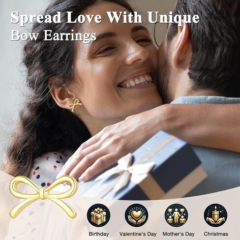Hypoallergenic Gold Bow Earrings for Women, 14K Gold Plated Stud Earring for Women Trendy, Dainty Non Tarnish Ribbon Bow Earrings for Women Jewelry Gifts in Saudi Arabia