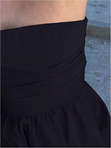 MakeMeChic Women's Summer Elegant Strapless Mini Dress with Bow Ruched Ruffle A Line Bandeau Party Mini Dress in Saudi Arabia
