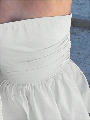 MakeMeChic Women's Summer Elegant Strapless Mini Dress with Bow Ruched Ruffle A Line Bandeau Party Mini Dress in Kuwait