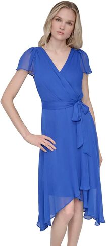 DKNY Women's Flutter Sleeve Surplice Tie Fit & Flare Midi Dress in Kuwait