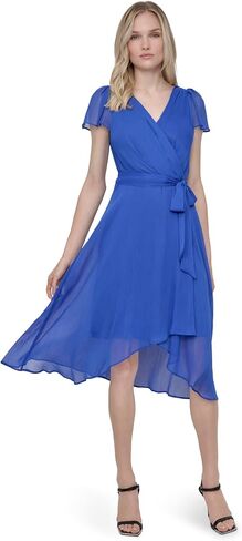 DKNY Women's Flutter Sleeve Surplice Tie Fit & Flare Midi Dress in Kuwait