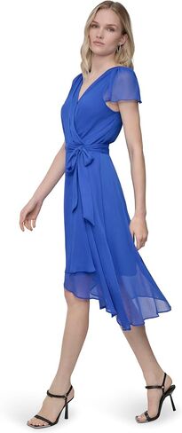 DKNY Women's Flutter Sleeve Surplice Tie Fit & Flare Midi Dress in Kuwait