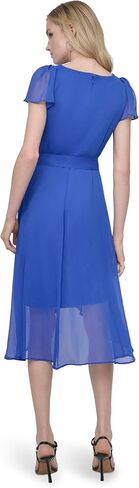 DKNY Women's Flutter Sleeve Surplice Tie Fit & Flare Midi Dress in Kuwait