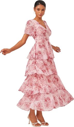 Ador Women's Floral Summer Empire Weist v Neck عرضية شيفون Maxi Long Maxi Dresses Tier Shower Short in Kuwait
