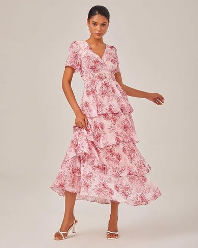 Ador Women's Floral Summer Empire Weist v Neck عرضية شيفون Maxi Long Maxi Dresses Tier Shower Short in Kuwait