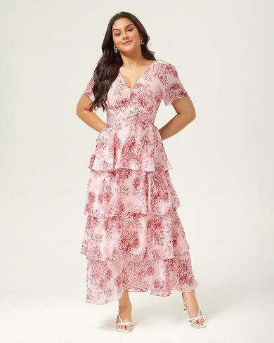 Ador Women's Floral Summer Empire Weist v Neck عرضية شيفون Maxi Long Maxi Dresses Tier Shower Short in Kuwait