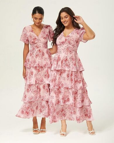 Ador Women's Floral Summer Empire Weist v Neck عرضية شيفون Maxi Long Maxi Dresses Tier Shower Short in Kuwait