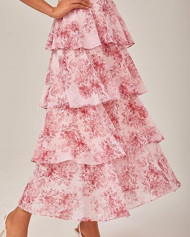 Ador Women's Floral Summer Empire Weist v Neck عرضية شيفون Maxi Long Maxi Dresses Tier Shower Short in Kuwait
