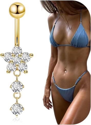 14G G23 Titanium Dangle Belly Button Ring للنساء زهرة CZ متدلية حلقات البطن اللطيفة in Kuwait