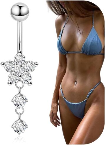 14G G23 Titanium Dangle Belly Button Ring للنساء زهرة CZ متدلية حلقات البطن اللطيفة in Kuwait
