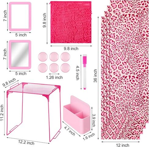 مجموعة ملحقات منظم الخزانة 16 قطعة من Pinkunn، ورق جدران مغناطيسي للسبورة البيضاء، مرآة مغناطيسية، سجادة ممحاة جافة، سجادة تخزين مغناطيسية، رف لتنظيم الأكواب للأشخاص العودة إلى أساسيات المدرسة (أرجواني) in Kuwait