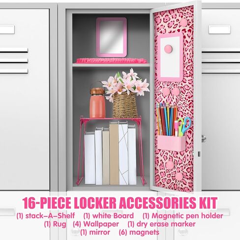 مجموعة ملحقات منظم الخزانة 16 قطعة من Pinkunn، ورق جدران مغناطيسي للسبورة البيضاء، مرآة مغناطيسية، سجادة ممحاة جافة، سجادة تخزين مغناطيسية، رف لتنظيم الأكواب للأشخاص العودة إلى أساسيات المدرسة (أرجواني) in Kuwait