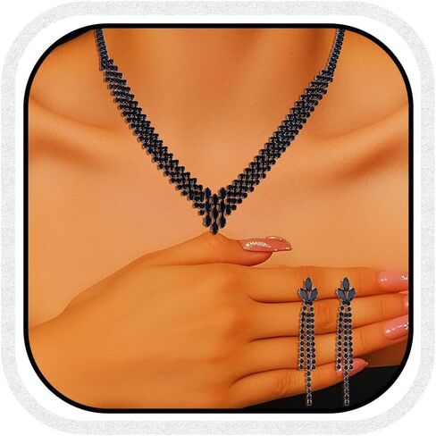 Aukmla Bridal Jewelry Set Silver Rhinestones Bride Wedding Necklace Earring Sets Prom Necklaces for Women in Kuwait