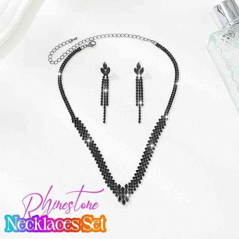 Aukmla Bridal Jewelry Set Silver Rhinestones Bride Wedding Necklace Earring Sets Prom Necklaces for Women in Kuwait