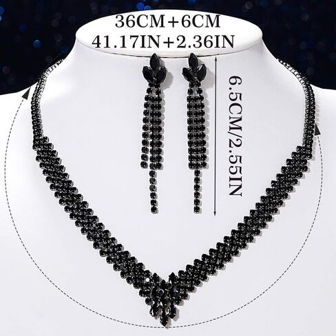 Aukmla Bridal Jewelry Set Silver Rhinestones Bride Wedding Necklace Earring Sets Prom Necklaces for Women in Kuwait
