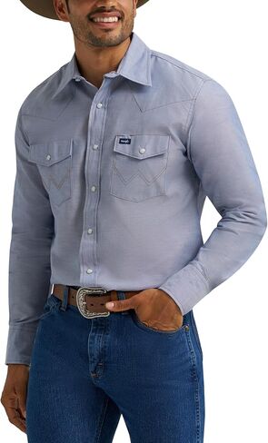 Wrangler Big Men's Cowboy Cut Long Sleeve Western Snap Solid Work Shirt, Light Chambray, Large Tall in Saudi Arabia