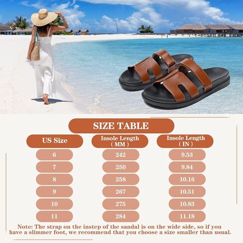 ZEENXIUYA Women's Slide Sandals with Comfort Arch Support, Adjustable Velcro Summer Beach Slides, Lightweight Slip on H-Strap Leather Open Toe Wide Flat Sandal in Saudi Arabia