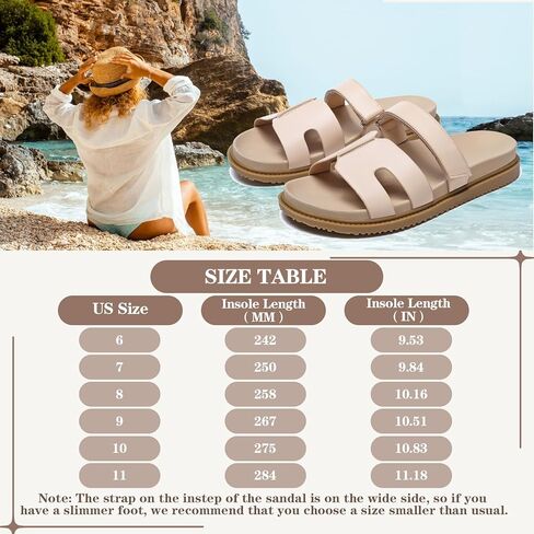 صندل شريحة للسيدات من Zeenxiuya مع الفيلكرو القابل للتعديل ، شرائح الشاطئ الصيفية القابلة للضبط ، زلة وسادة خفيفة الوزن على حلقة صغيرة من الجلد in Kuwait