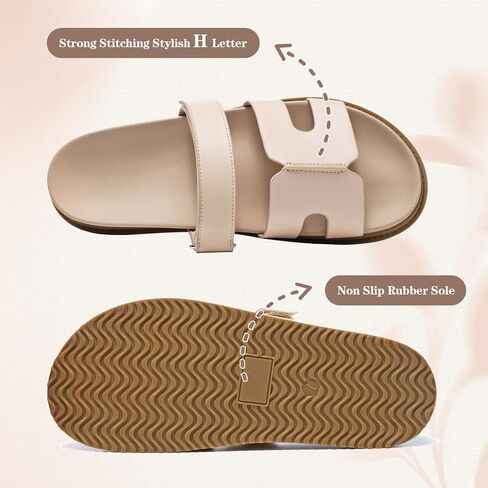 صندل شريحة للسيدات من Zeenxiuya مع الفيلكرو القابل للتعديل ، شرائح الشاطئ الصيفية القابلة للضبط ، زلة وسادة خفيفة الوزن على حلقة صغيرة من الجلد in Kuwait
