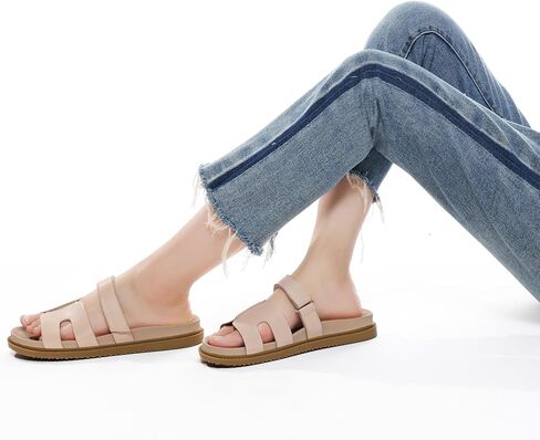 صندل شريحة للسيدات من Zeenxiuya مع الفيلكرو القابل للتعديل ، شرائح الشاطئ الصيفية القابلة للضبط ، زلة وسادة خفيفة الوزن على حلقة صغيرة من الجلد in Kuwait