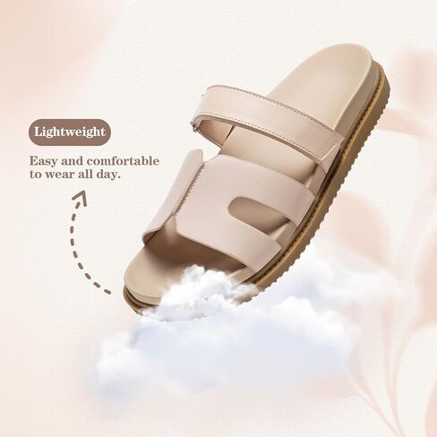 صندل شريحة للسيدات من Zeenxiuya مع الفيلكرو القابل للتعديل ، شرائح الشاطئ الصيفية القابلة للضبط ، زلة وسادة خفيفة الوزن على حلقة صغيرة من الجلد in Kuwait