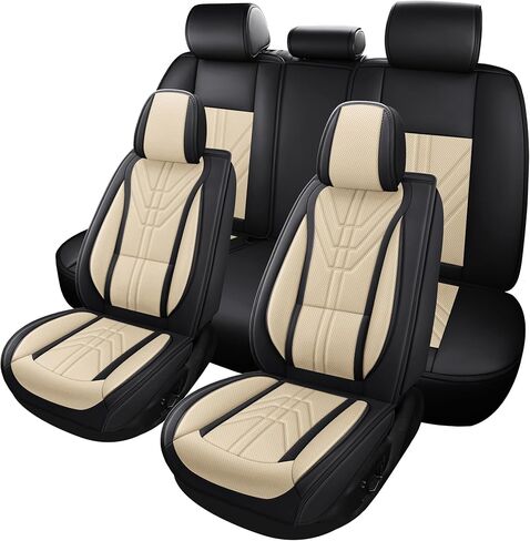 otoez Black Car Seat Covers Full Set, 5 Seats Nappa Leather Seat Cover for Car Seden SUV Truck, Waterproof Automotive Seat Protector Full Coverage Vehicle Front & Rear Seat Cover - Black in Kuwait