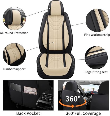 otoez Black Car Seat Covers Full Set, 5 Seats Nappa Leather Seat Cover for Car Seden SUV Truck, Waterproof Automotive Seat Protector Full Coverage Vehicle Front & Rear Seat Cover - Black in Kuwait