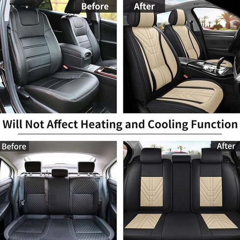 otoez Black Car Seat Covers Full Set, 5 Seats Nappa Leather Seat Cover for Car Seden SUV Truck, Waterproof Automotive Seat Protector Full Coverage Vehicle Front & Rear Seat Cover - Black in Kuwait