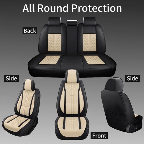 otoez Black Car Seat Covers Full Set, 5 Seats Nappa Leather Seat Cover for Car Seden SUV Truck, Waterproof Automotive Seat Protector Full Coverage Vehicle Front & Rear Seat Cover - Black in Kuwait