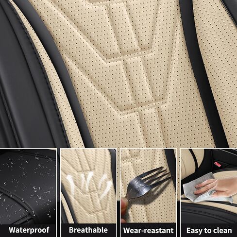 otoez Black Car Seat Covers Full Set, 5 Seats Nappa Leather Seat Cover for Car Seden SUV Truck, Waterproof Automotive Seat Protector Full Coverage Vehicle Front & Rear Seat Cover - Black in Kuwait