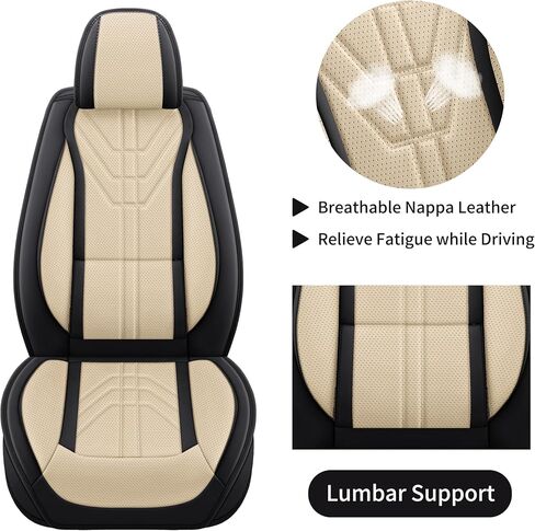 otoez Black Car Seat Covers Full Set, 5 Seats Nappa Leather Seat Cover for Car Seden SUV Truck, Waterproof Automotive Seat Protector Full Coverage Vehicle Front & Rear Seat Cover - Black in Kuwait