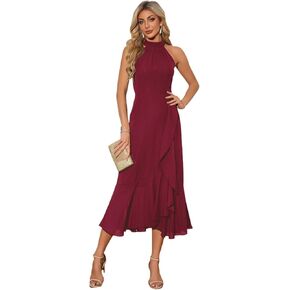 Women's Halter Elegant Cocktail Dress Asymmetrical Formal Dress Long Wedding Guest Dress Maxi Evening Party Dress in Saudi Arabia